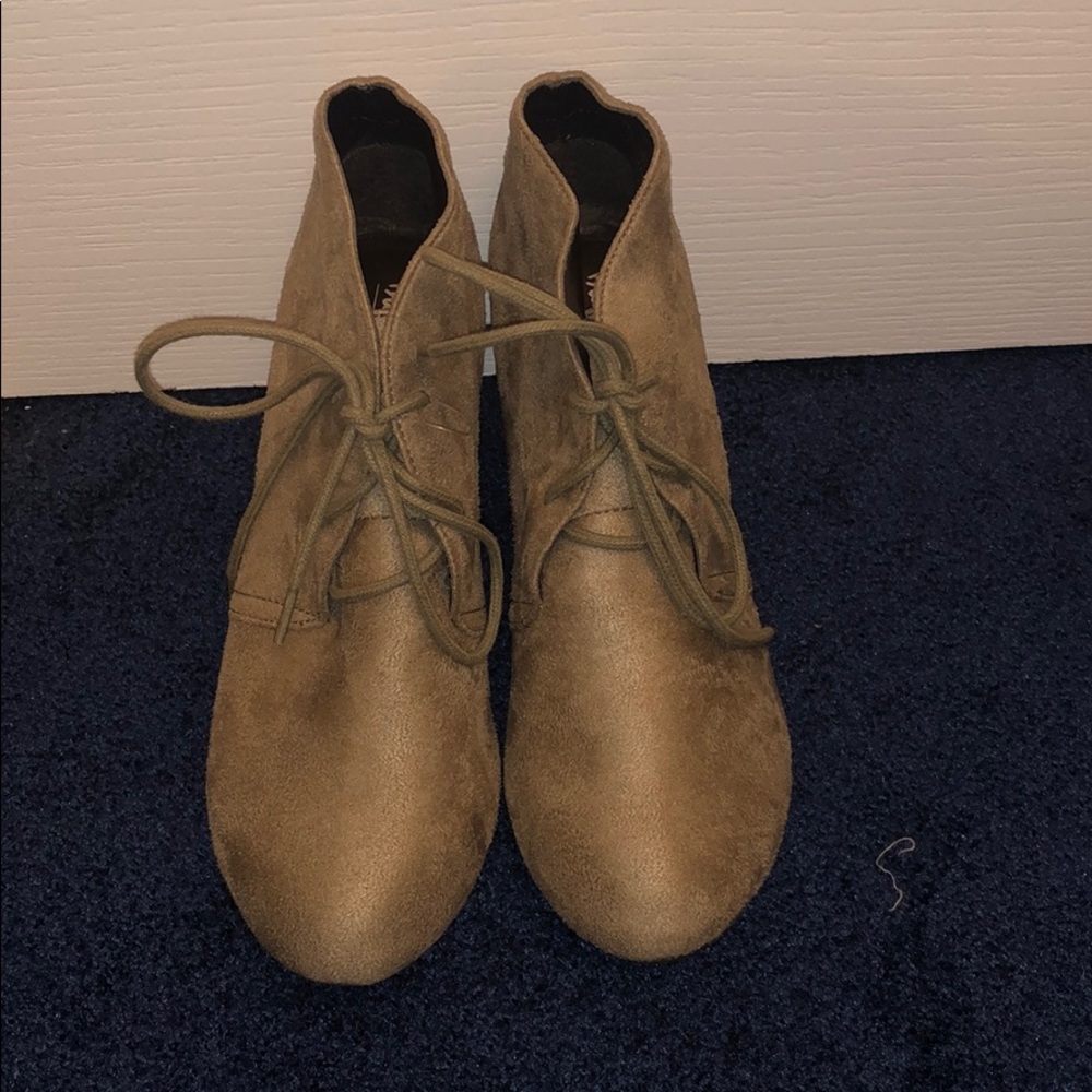 Taupe Wedge Lace Up Booties